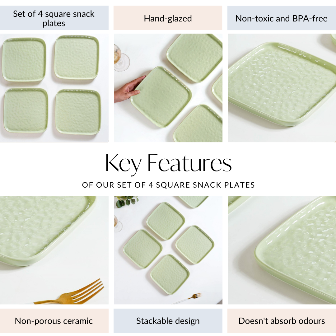 Sage Green Stoneware Square Snack Plate Set Of 4 8 Inch