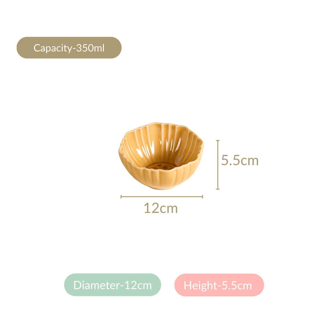 Scallop Rimmed Ceramic Soup Bowl Set Of 4 Yellow Ochre 350ml