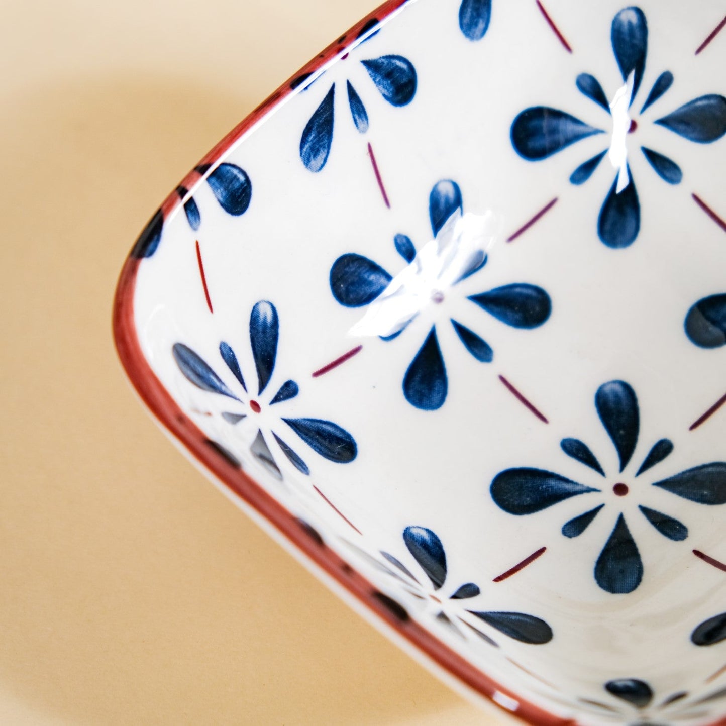 Floral Square Ceramic Bowls Set Of 4 Blue 300ml