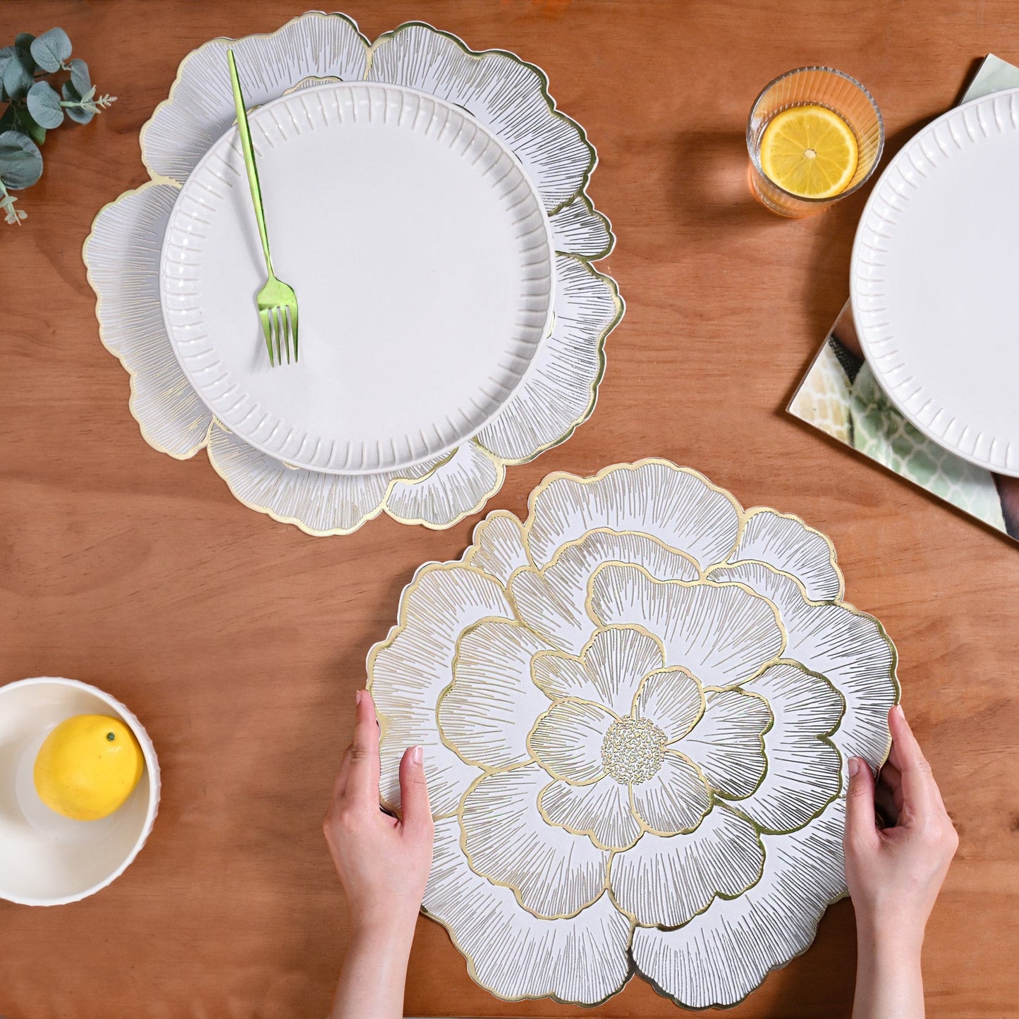 Gold Sunlit Petals Table Mat Set Of 6