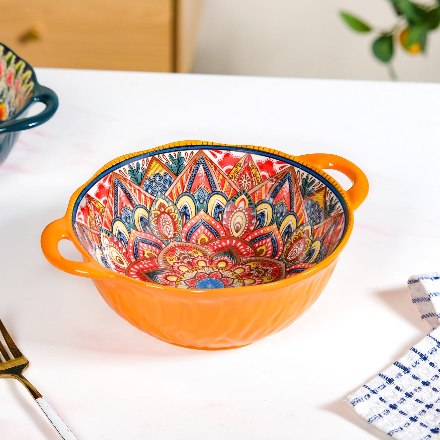 Mandala Melange Ceramic Serving Bowl Orange 1500ml