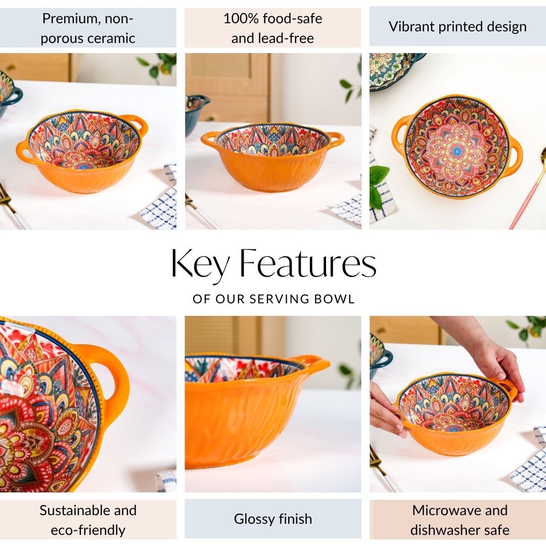 Mandala Melange Ceramic Serving Bowl Orange 1500ml
