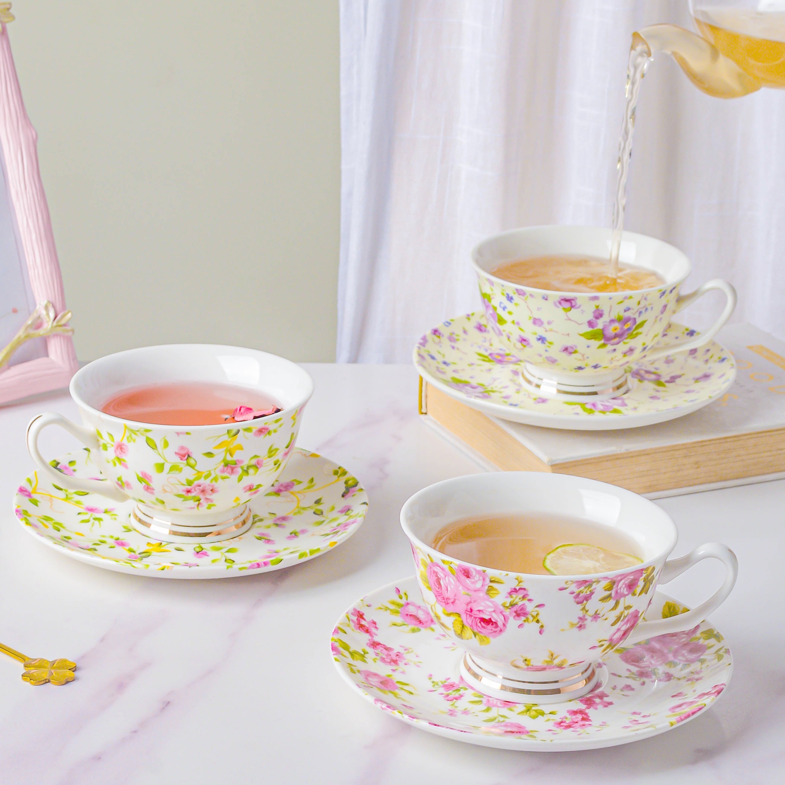 Pink Rose Ceramic Cup And Saucer Set 150 ml