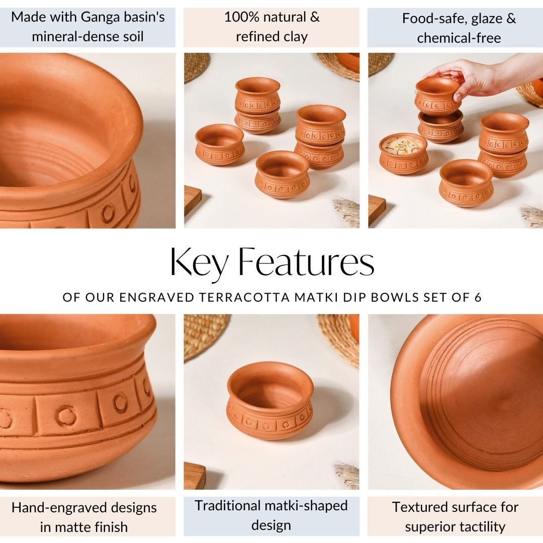 Engraved Terracotta Matki Bowls Set Of 6 100ml
