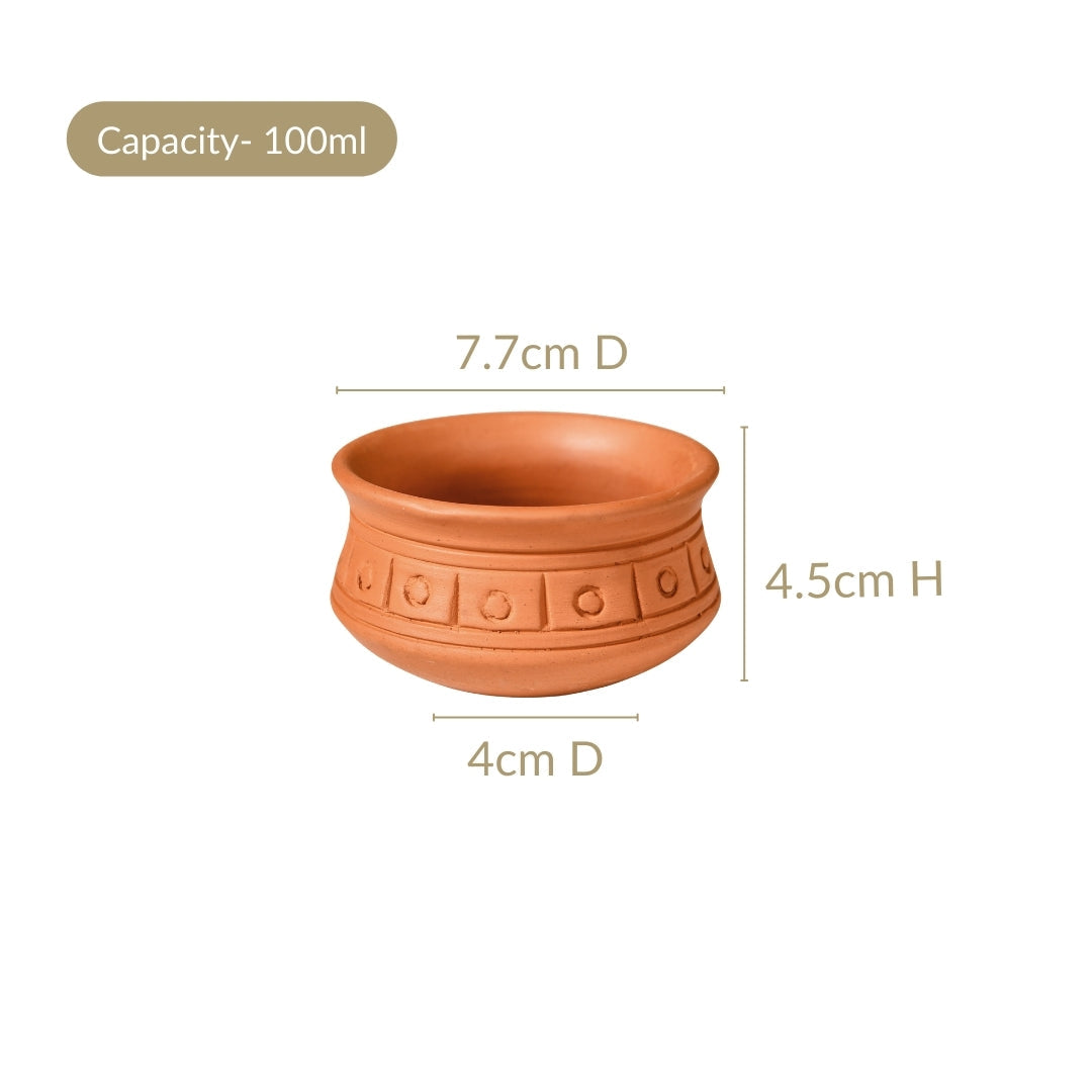 Engraved Terracotta Matki Bowls Set Of 6 100ml