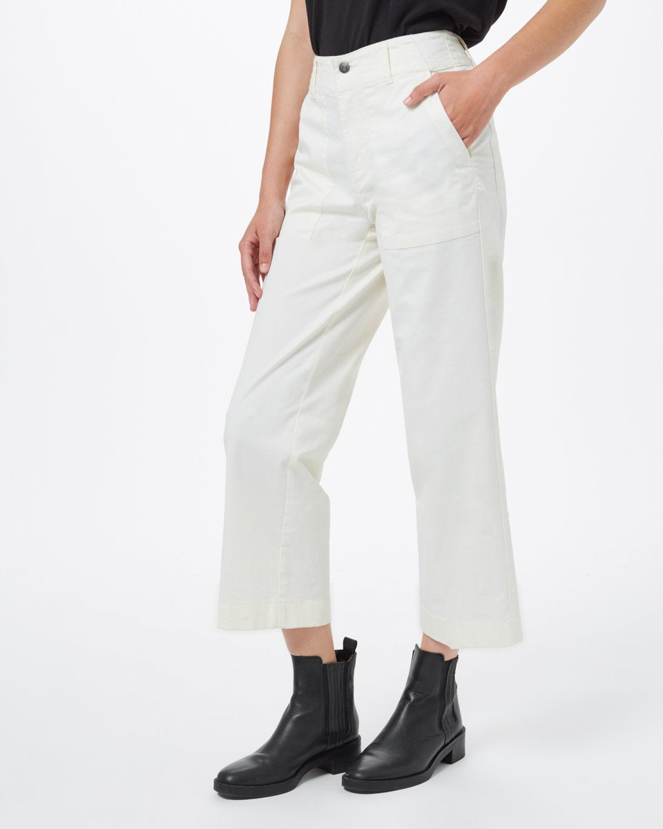 Twill Cropped Wide Leg Pant