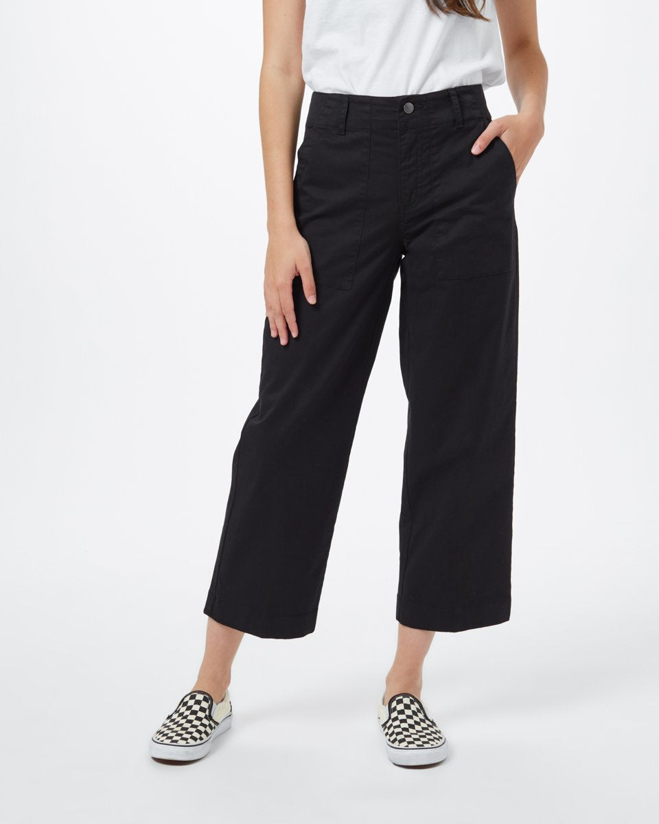 Twill Cropped Wide Leg Pant