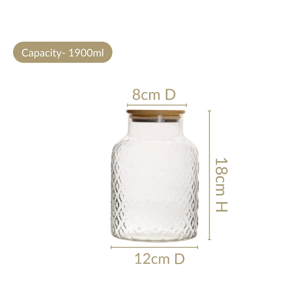 Borosilicate Textured Airtight Jar Set Of 2 1900ml