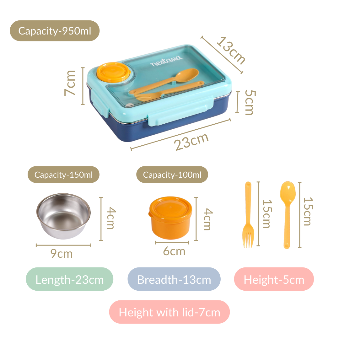 Bento Blue Stainless Steel Tiffin Box 950ml