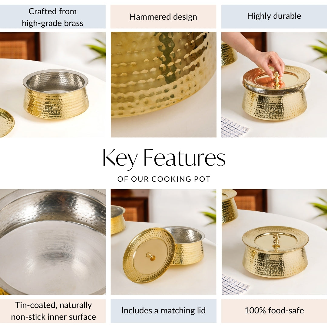 Pure Brass Handi Cooking Pot With Lid 3000ml