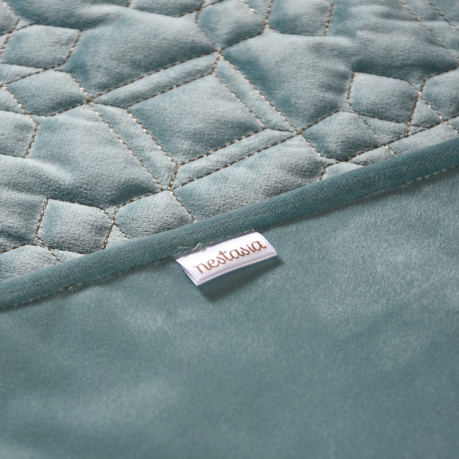 Quilted Aqua Blue Table Cover With Silver Threadwork