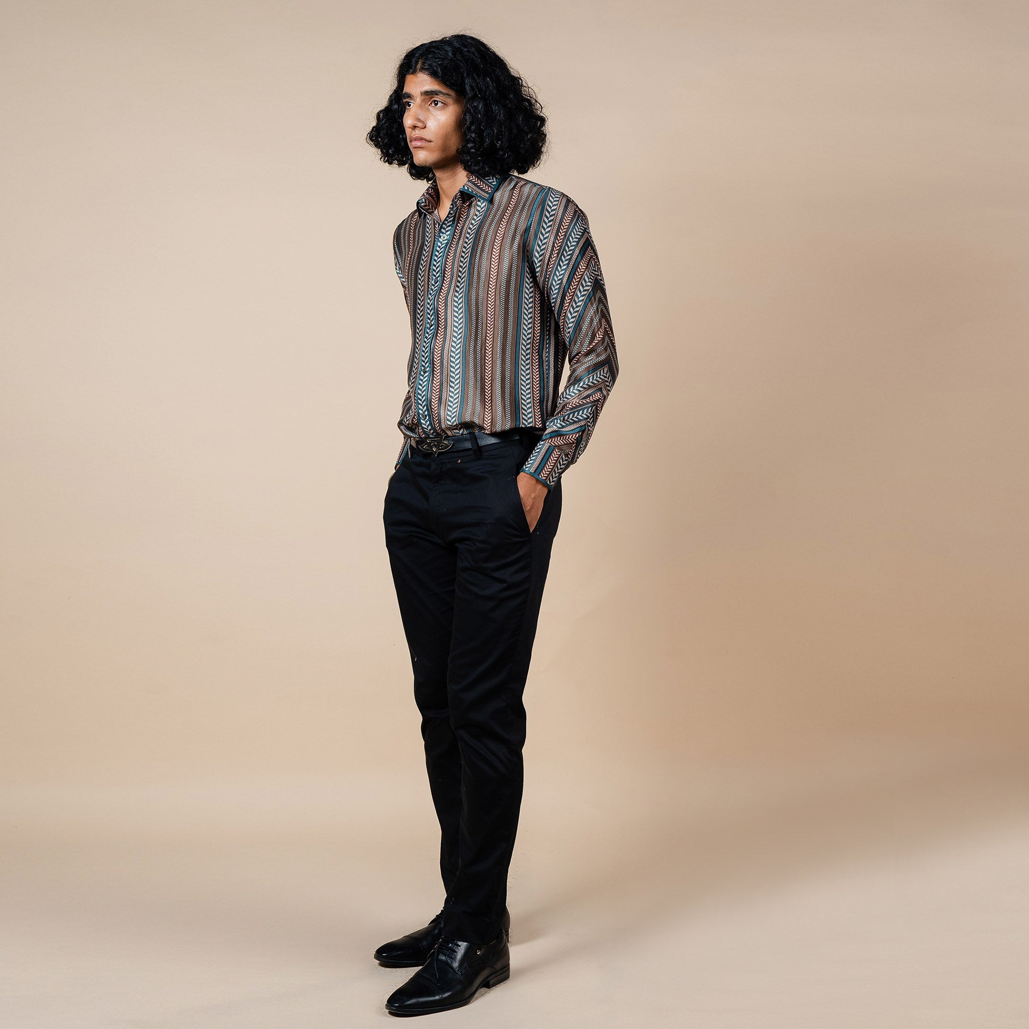 Turquoise - Brown Chevron Shirt | PANJ