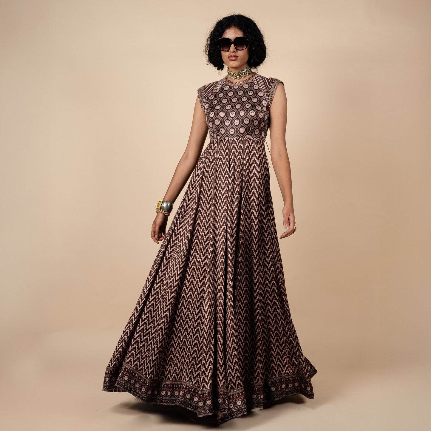 Umber Brown Printed Anarkali | PANJ