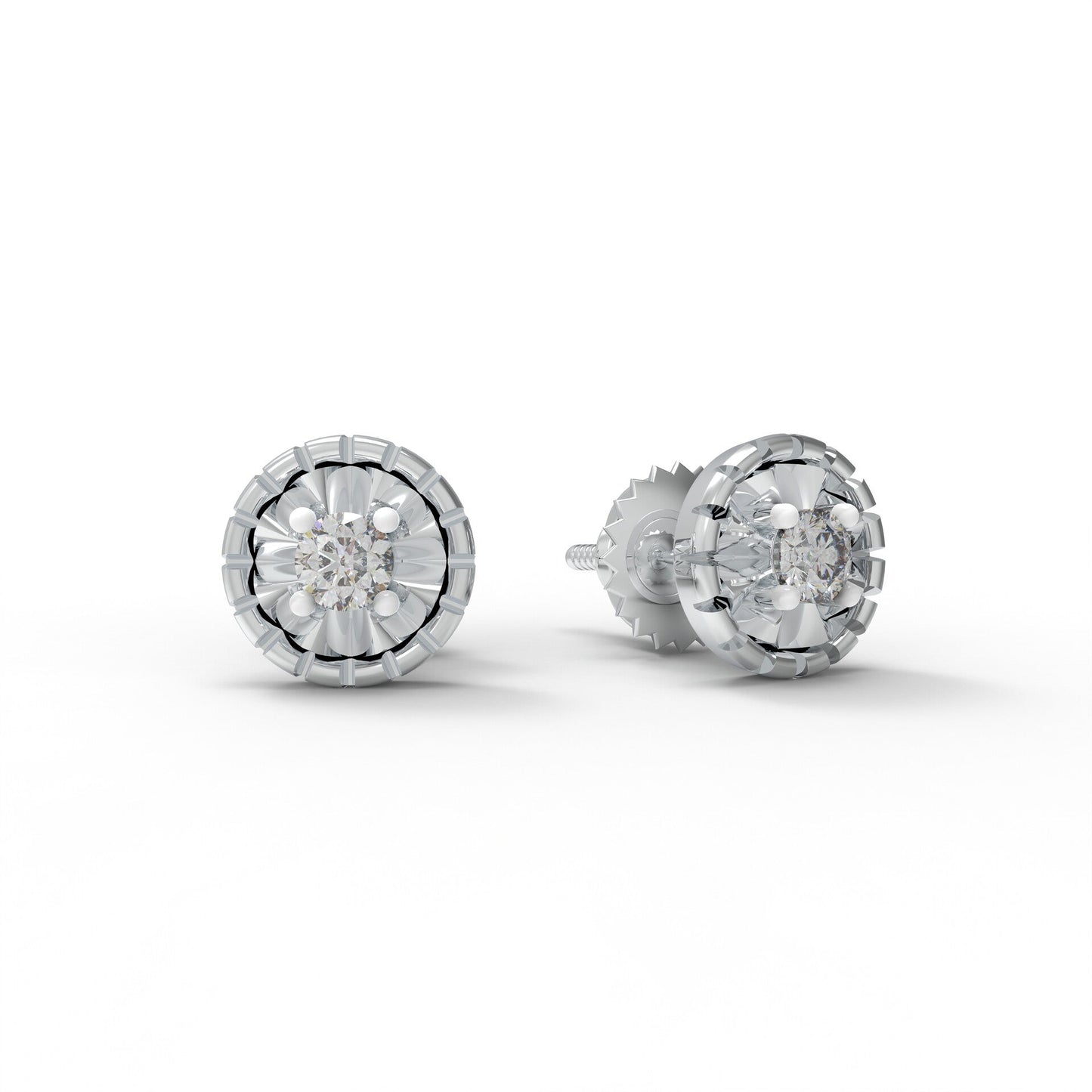 Halo Round 925 Sterling Silver Lab Grown Diamond Stud Earrings