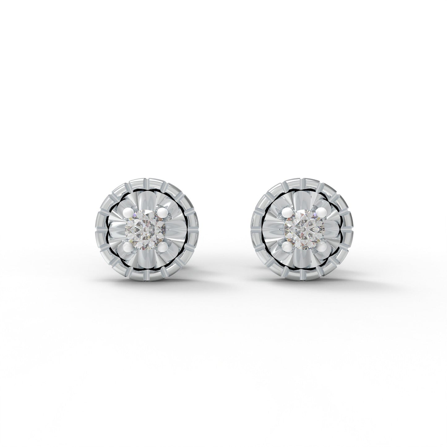 Halo Round 925 Sterling Silver Lab Grown Diamond Stud Earrings