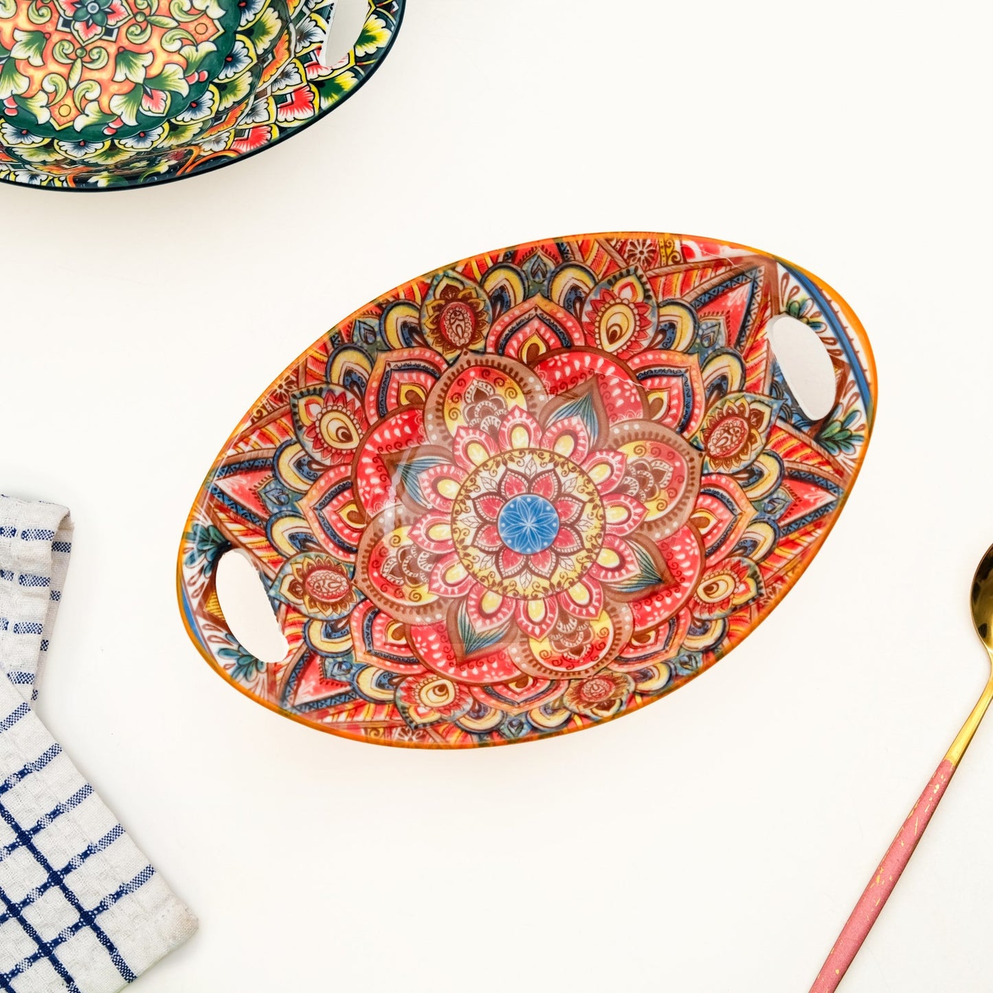 Mandala Melange Ceramic Serving Platter Orange 400ml