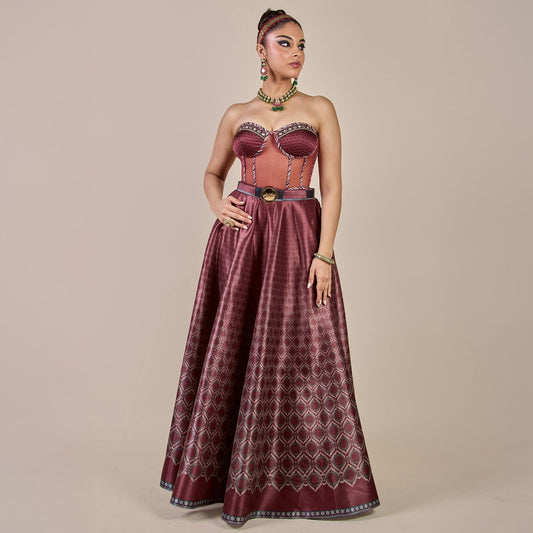 Vintage Maroon Corset Skirt Set | PANJ