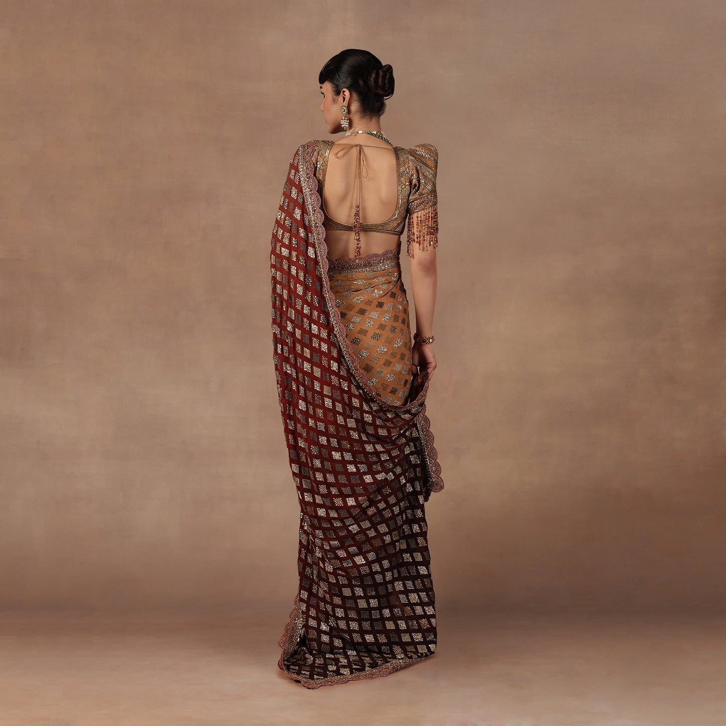 Walnut - Red Ombre Saree Set | EAST
