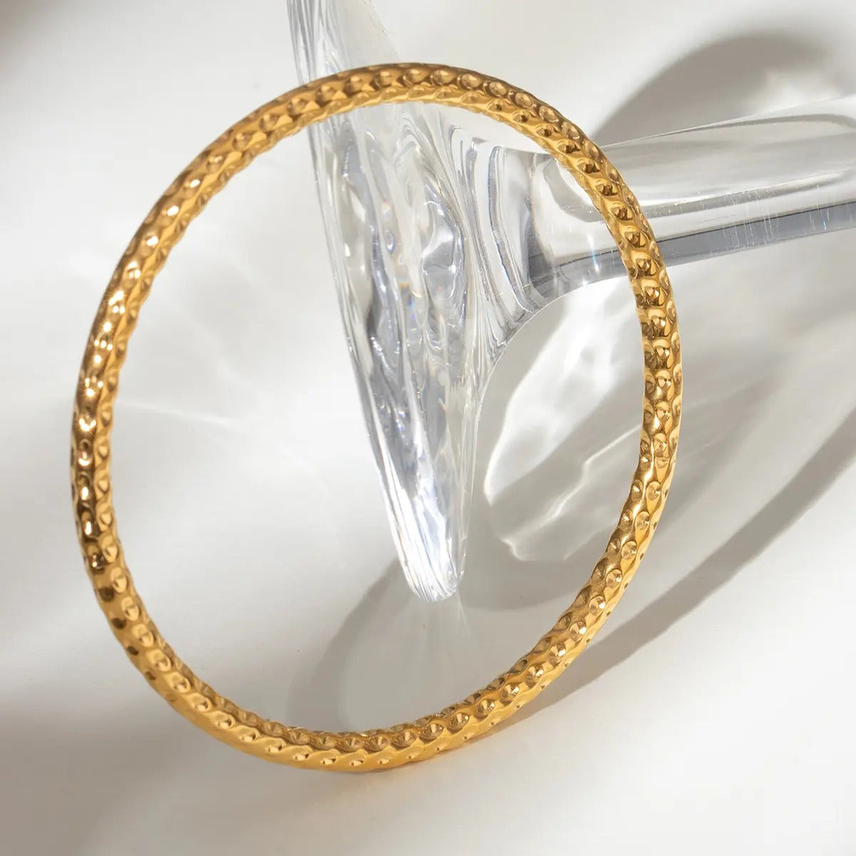 Gold Plated Circle Hammered Buddhist Bracelet