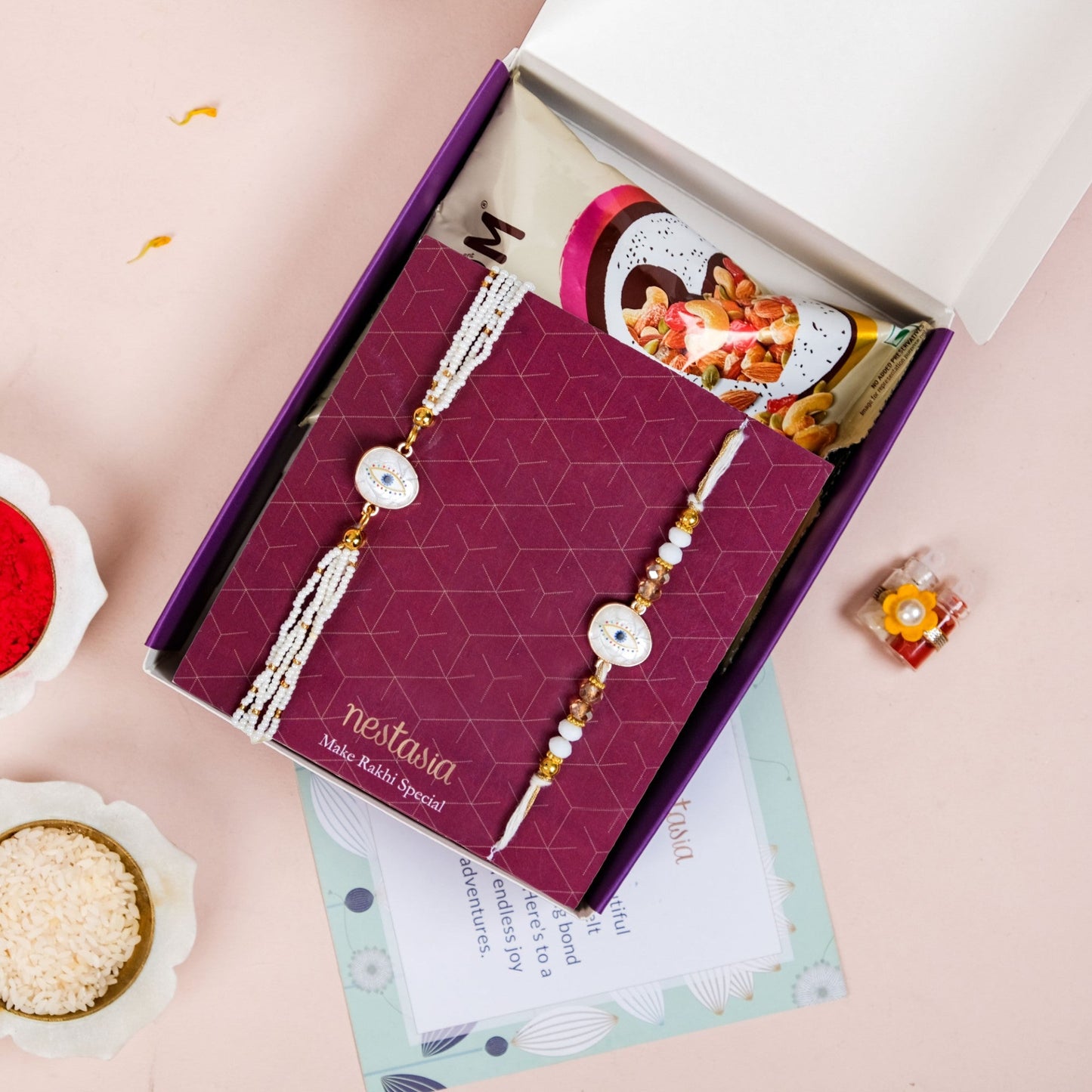 Evil Eye Protection White Rakhi Bracelet Gift Set