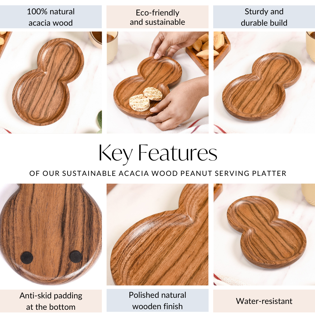 Acacia Wood Eight Shape Serving Platter 8 Inch