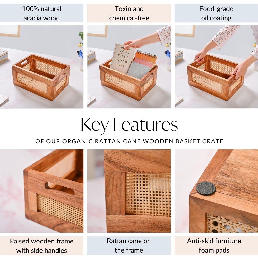 Organic Rattan Wooden Basket Crate
