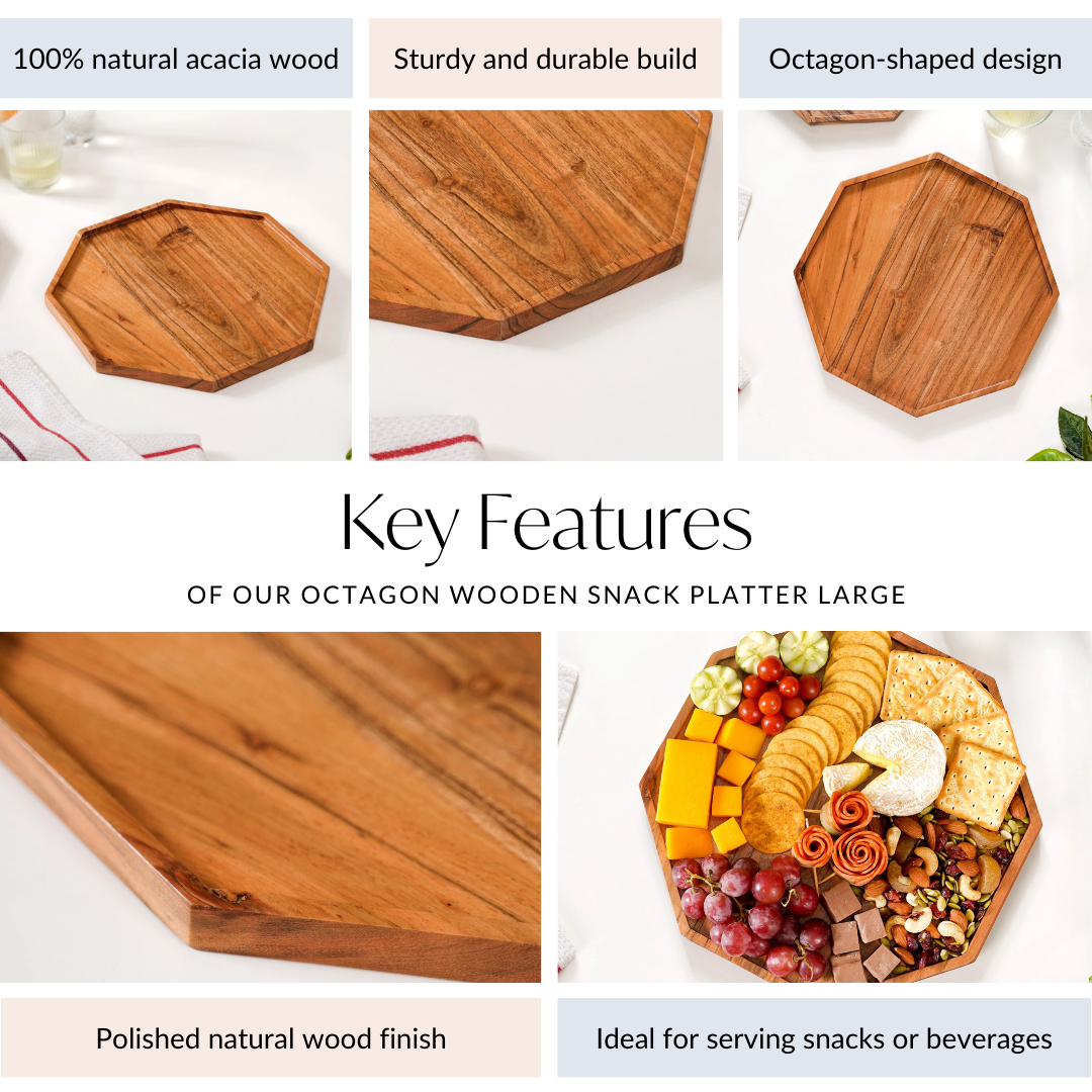 Octagon Wooden Snack Platter Large