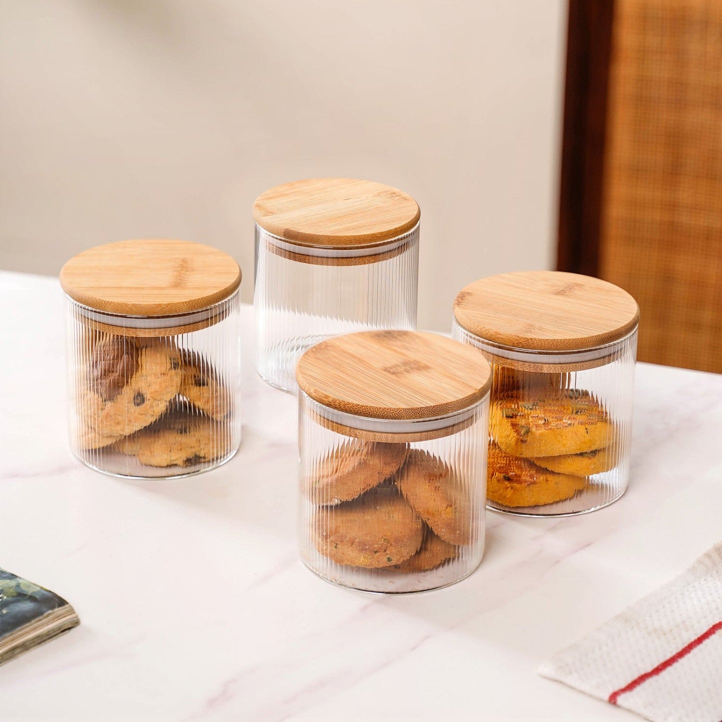 Fluted Storage Glass Jar Set Of 4 730ml