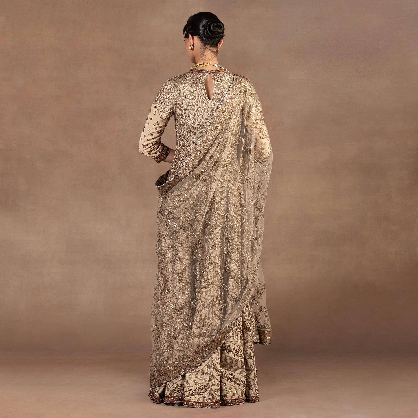 Almond Ivory Chevron Anarkali Set | EAST