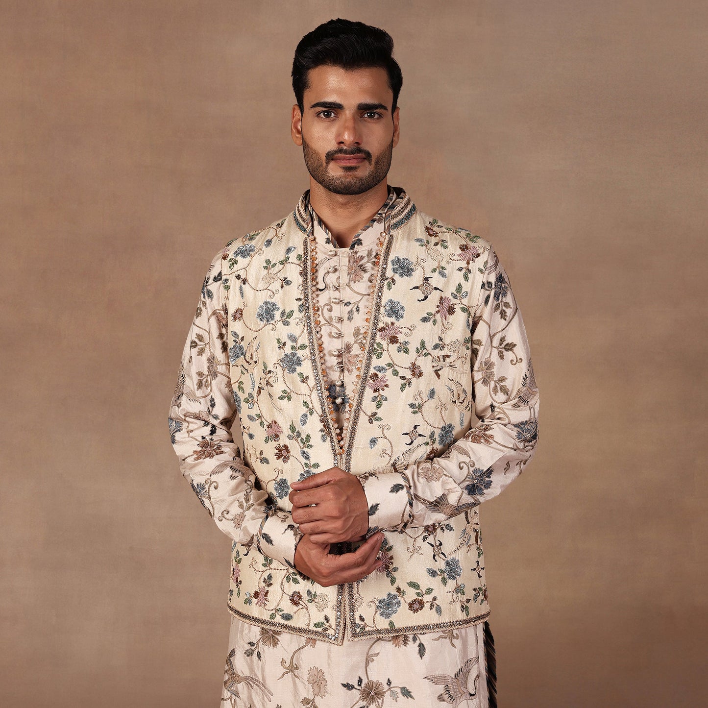 Almond Ivory Nehru Jacket Set | EAST