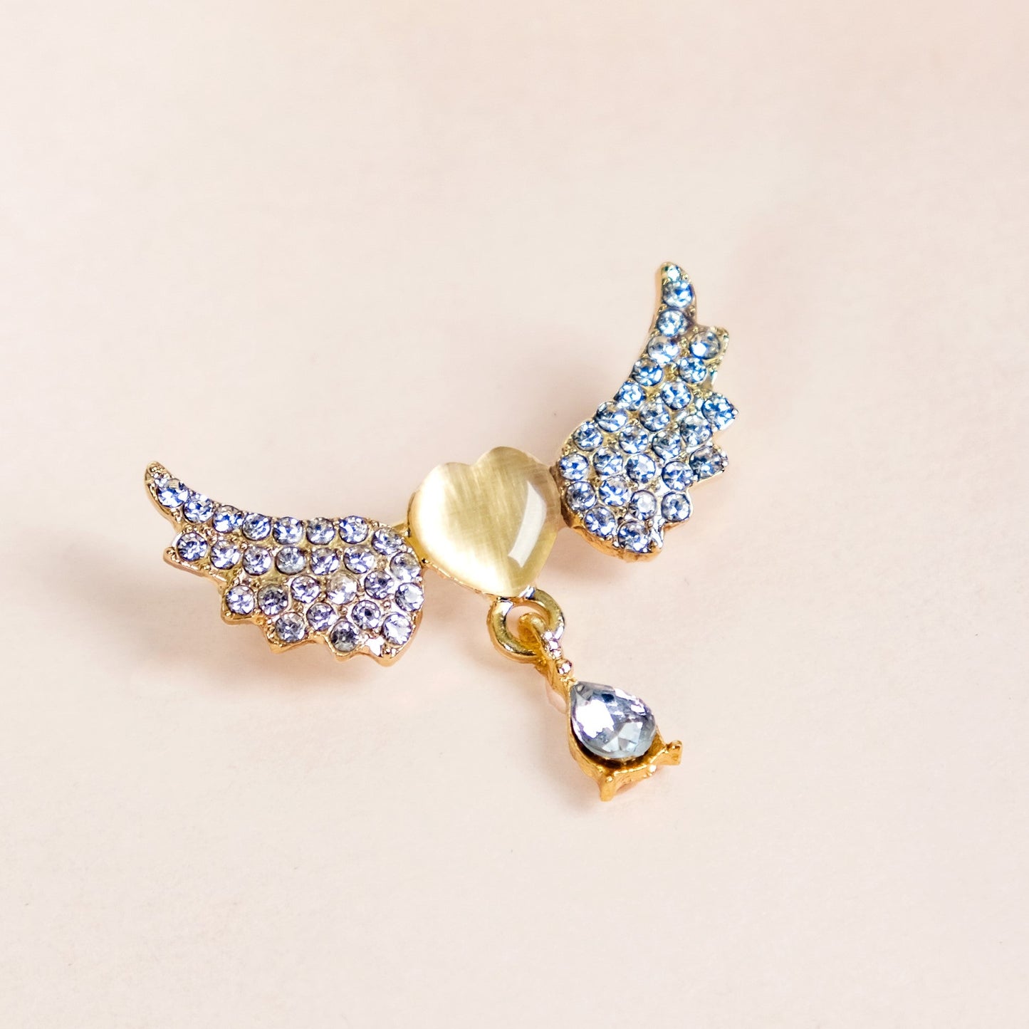 Angel Wing And Heart Brooch Gold
