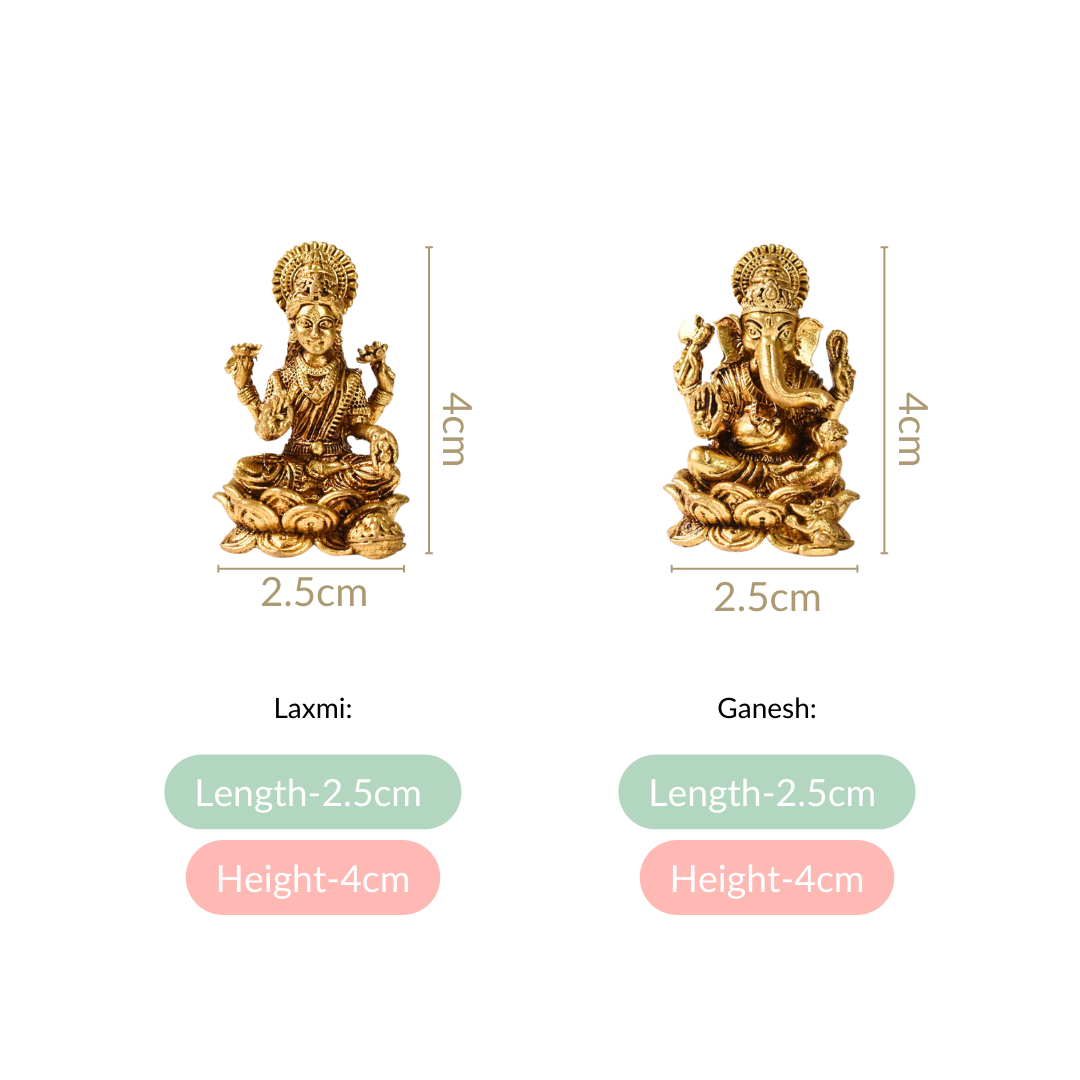 Laxmi And Ganpati Pure Brass Idol Set Of 2 4cm