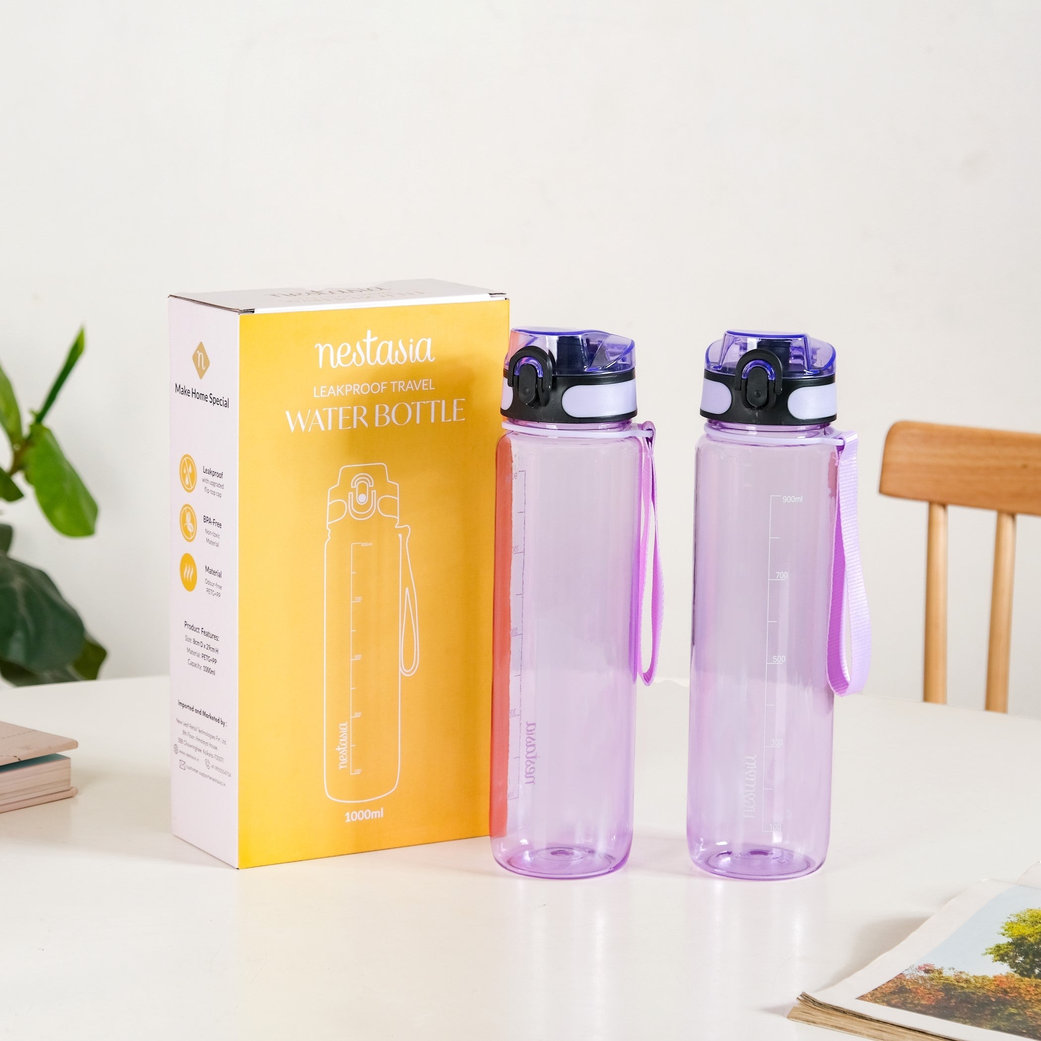 Aqualite Travel Water Bottles Set Of 2 Lavender Blush 1000ml