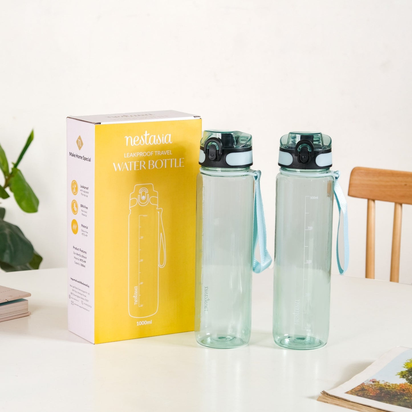 Aqualite Leakproof Sipper Bottle For Office Gym Set Of 2 Mint Frost 1000ml