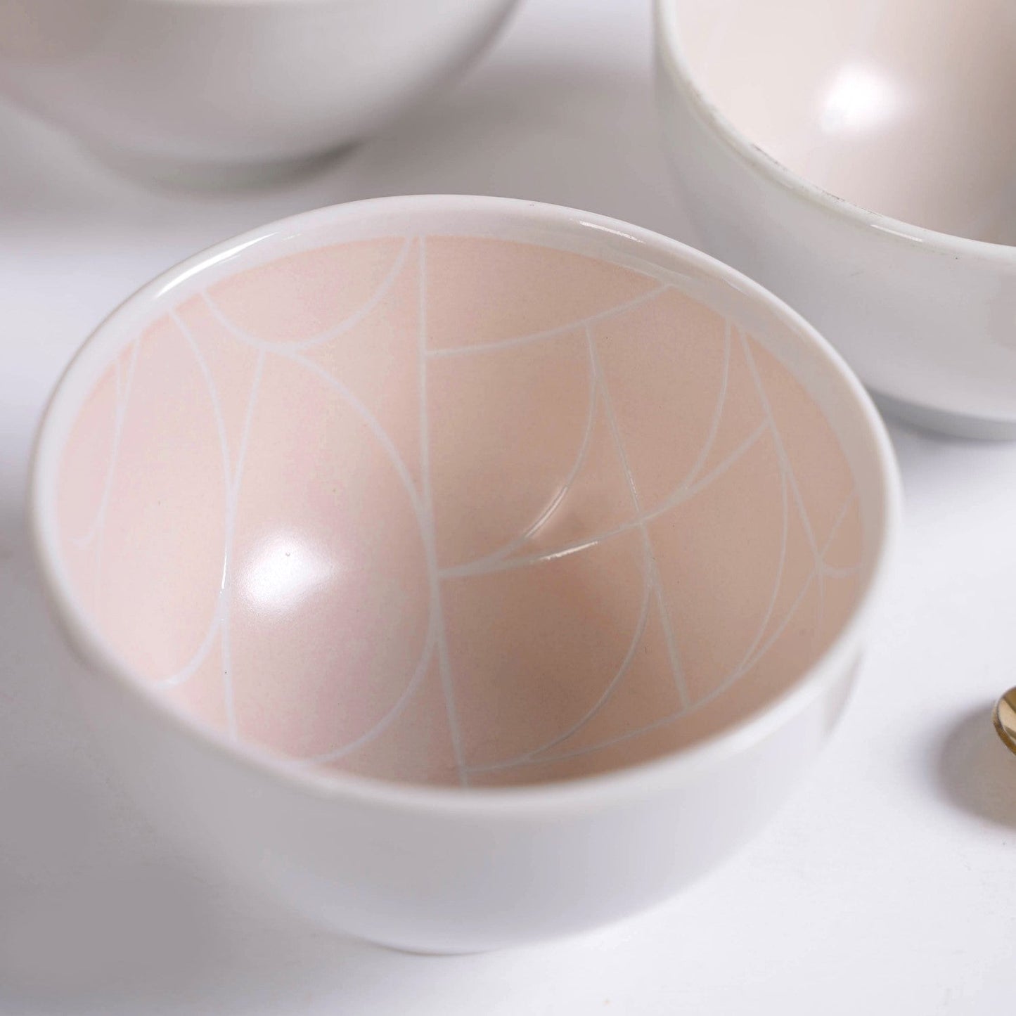 Monvia Pastel Pink Art Deco Style Snack Bowl Set Of 4 325ml
