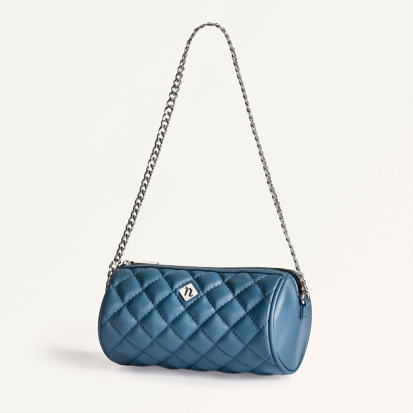 Blue Mini Barrel Bag With Chain Strap