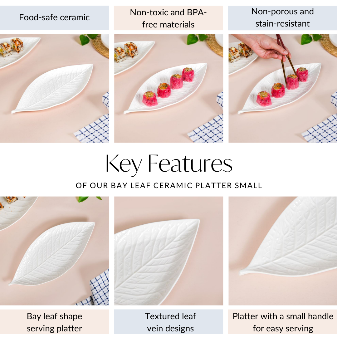 Bay Leaf Ceramic Platter Small 13 Inch