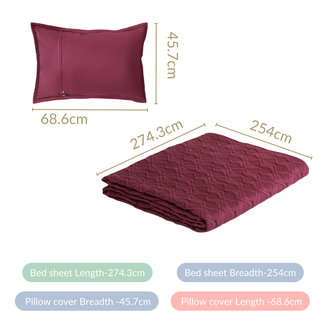 Marsala Embroidered 210TC Cotton Bed Cover With 2 Pillow Covers