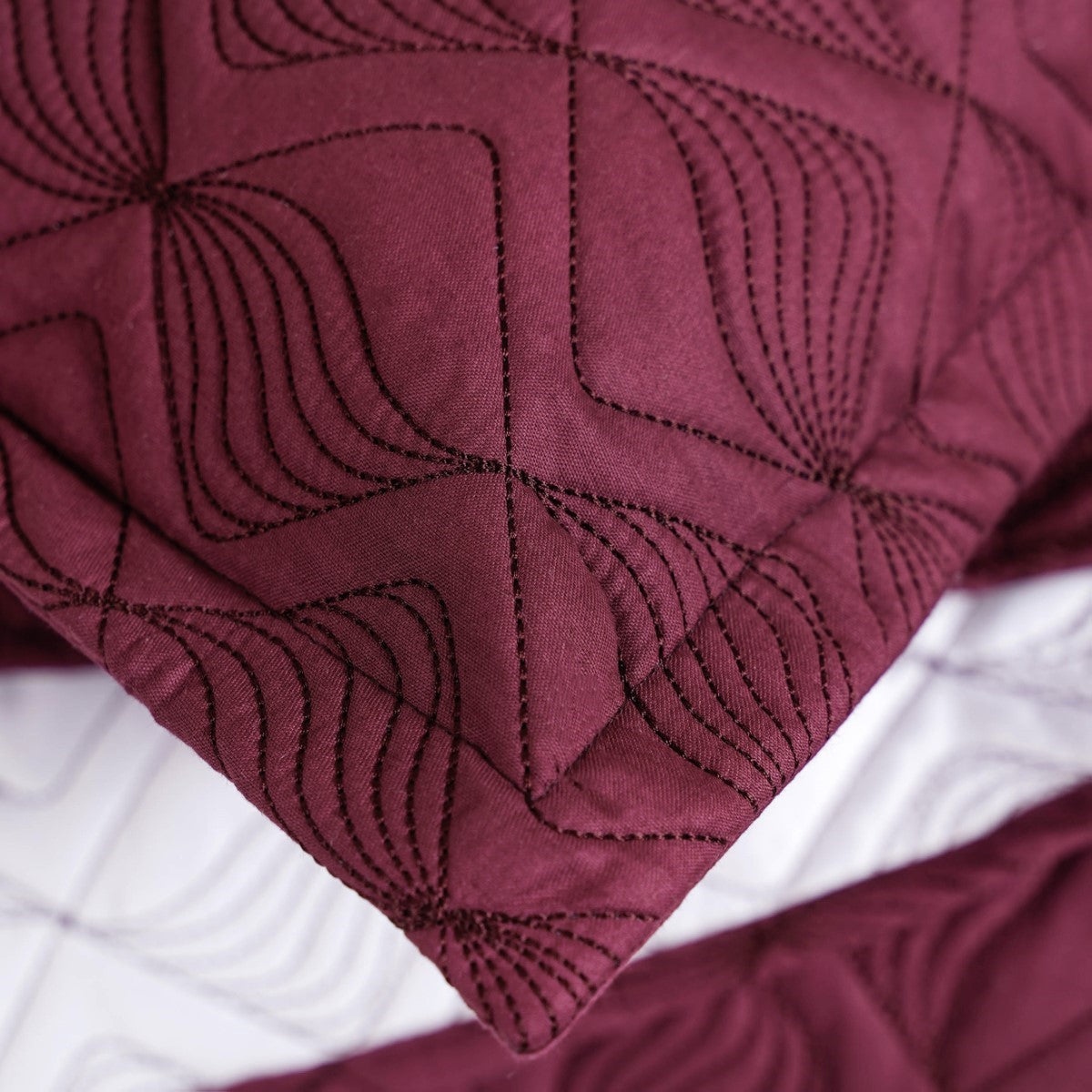 Marsala Embroidered 210TC Cotton Bed Cover With 2 Pillow Covers