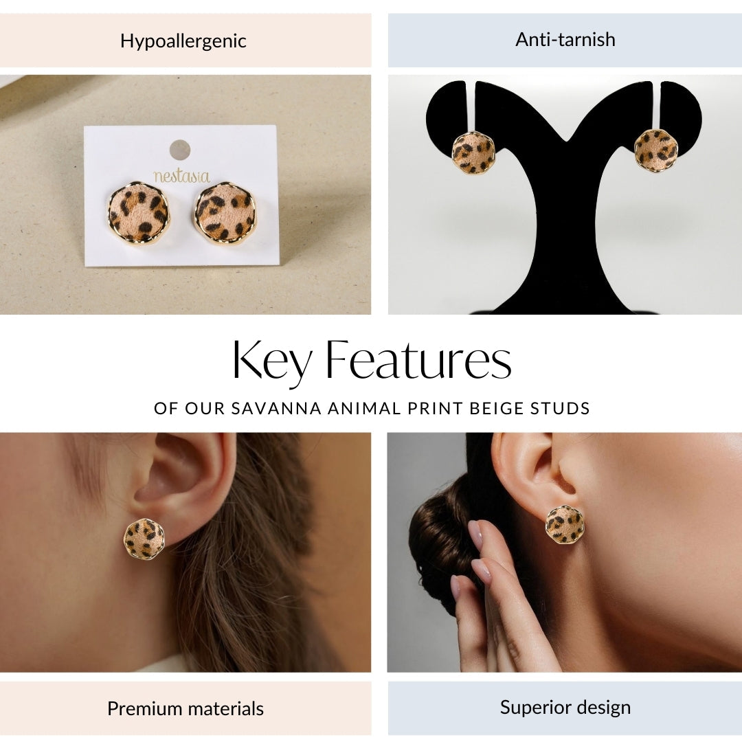 Savanna Animal Print Beige Studs