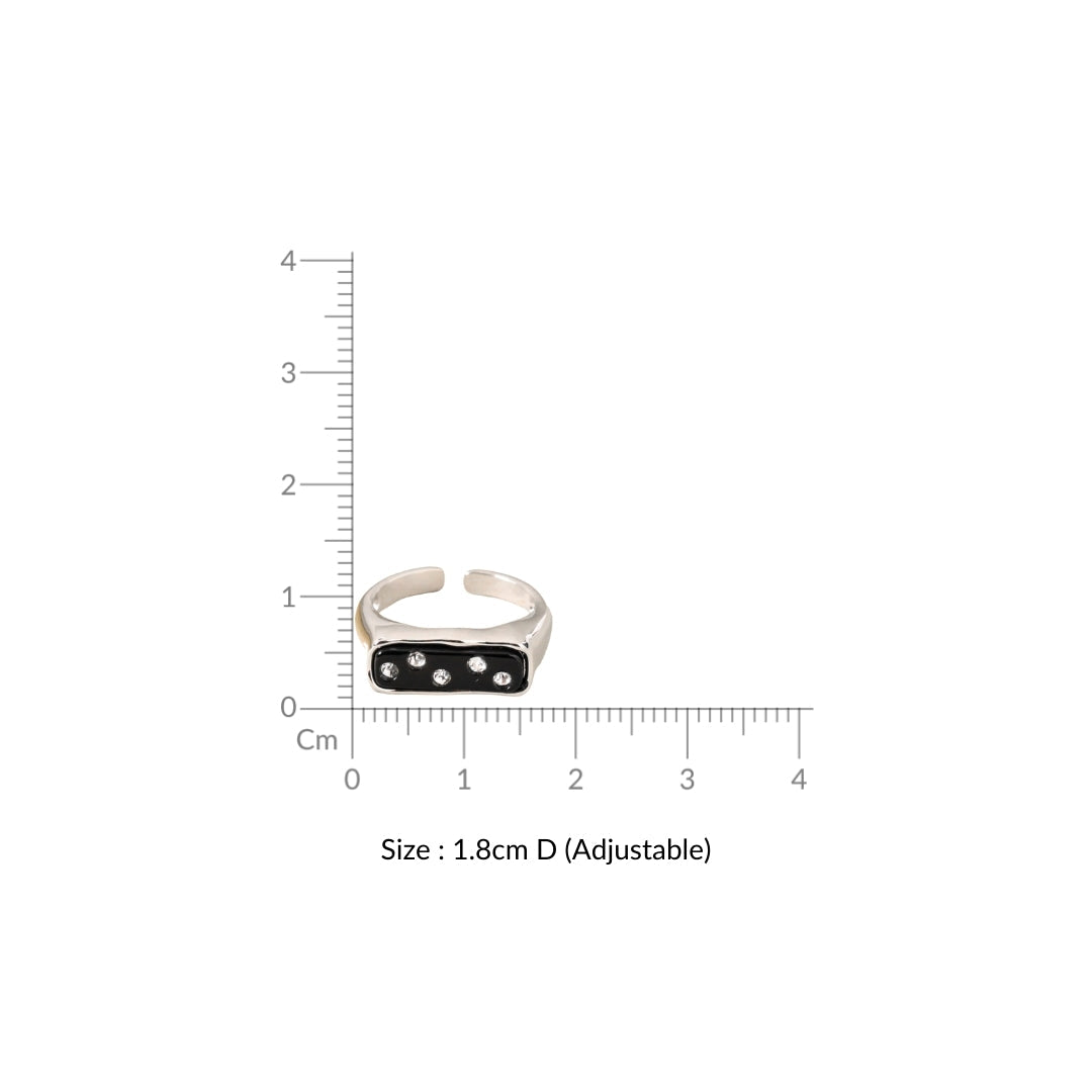 Black Domino Stone Studded Silver Ring