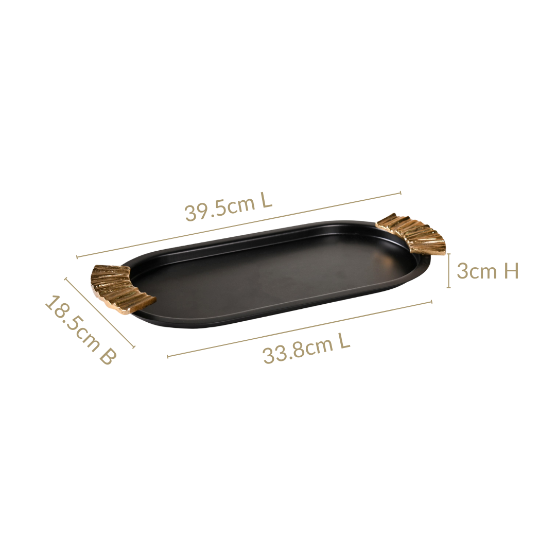 Matte Black Oval Metal Tray With Handles
