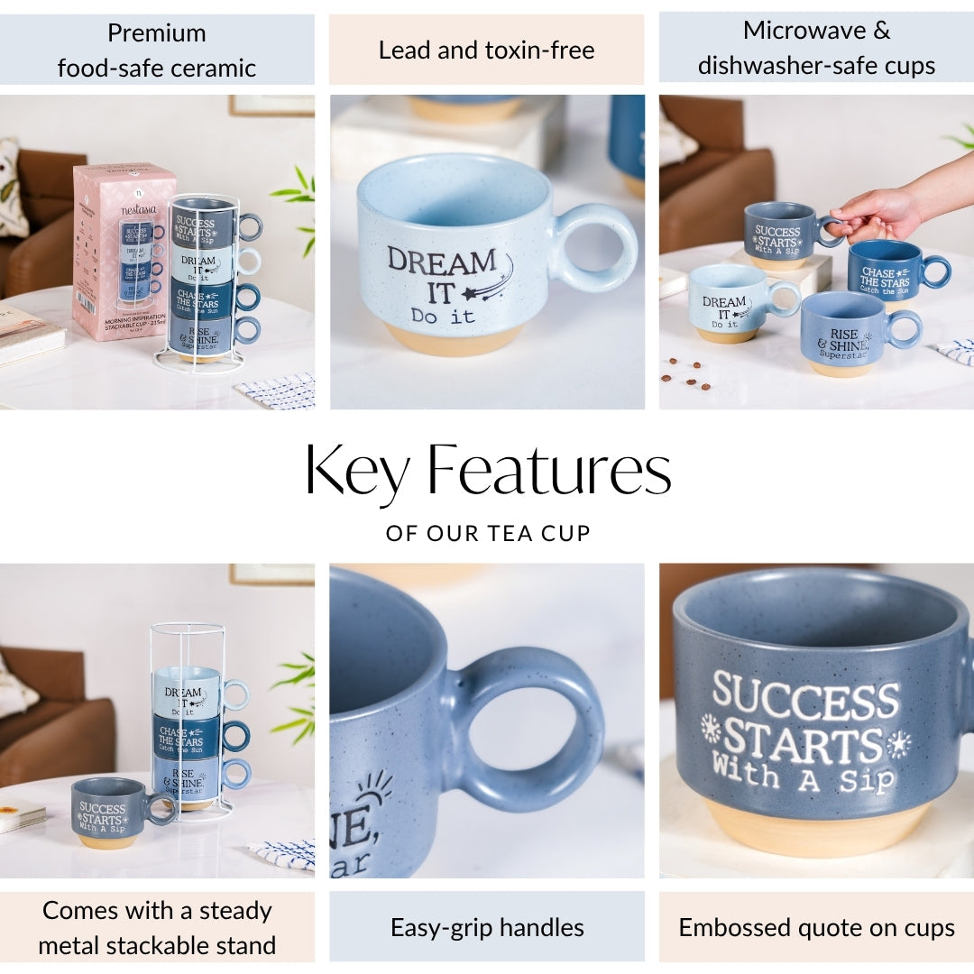 Morning Motivation Stackable Cup Set Of 4 Blue 215ml