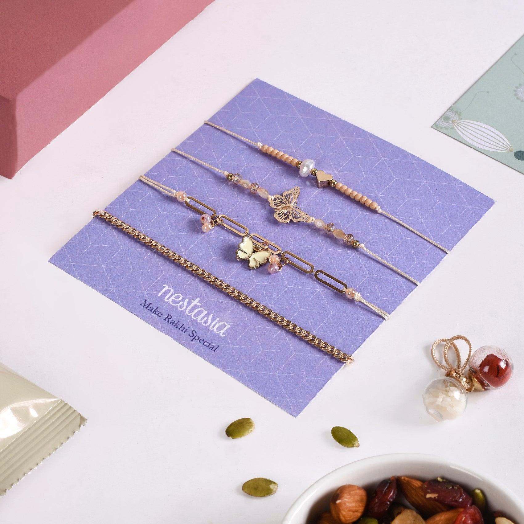 Butterfly Heart Rakhi Hamper Set Of 6 With Box And Card