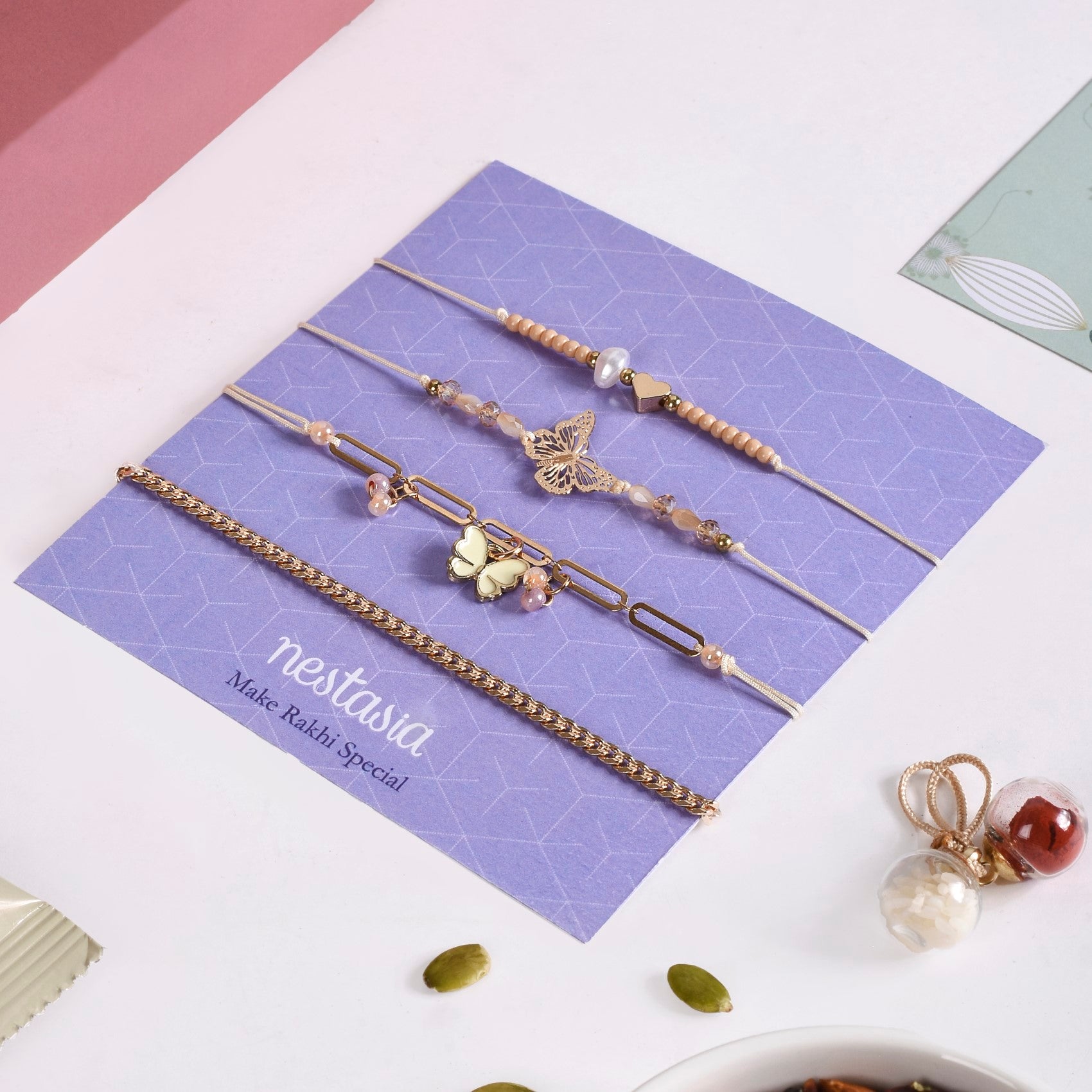 Butterfly Heart Rakhi Hamper Set Of 6 With Box And Card
