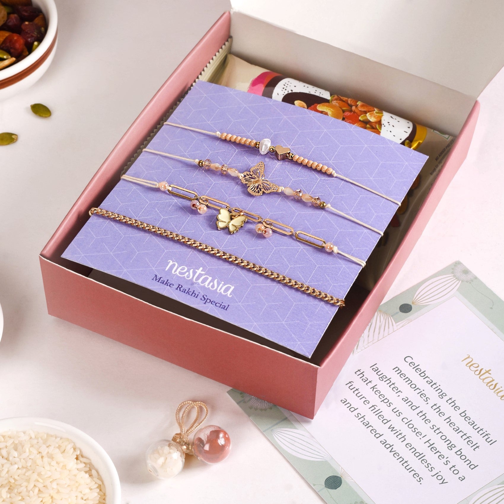 Butterfly Heart Rakhi Hamper Set Of 6 With Box And Card