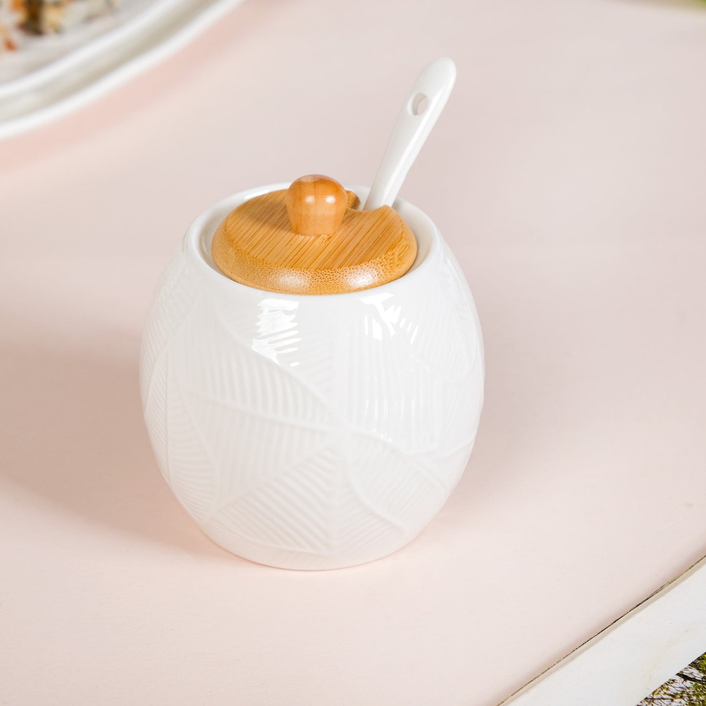 Ceramic Jar And Salt Pepper Shaker Set Of 4 With Tray