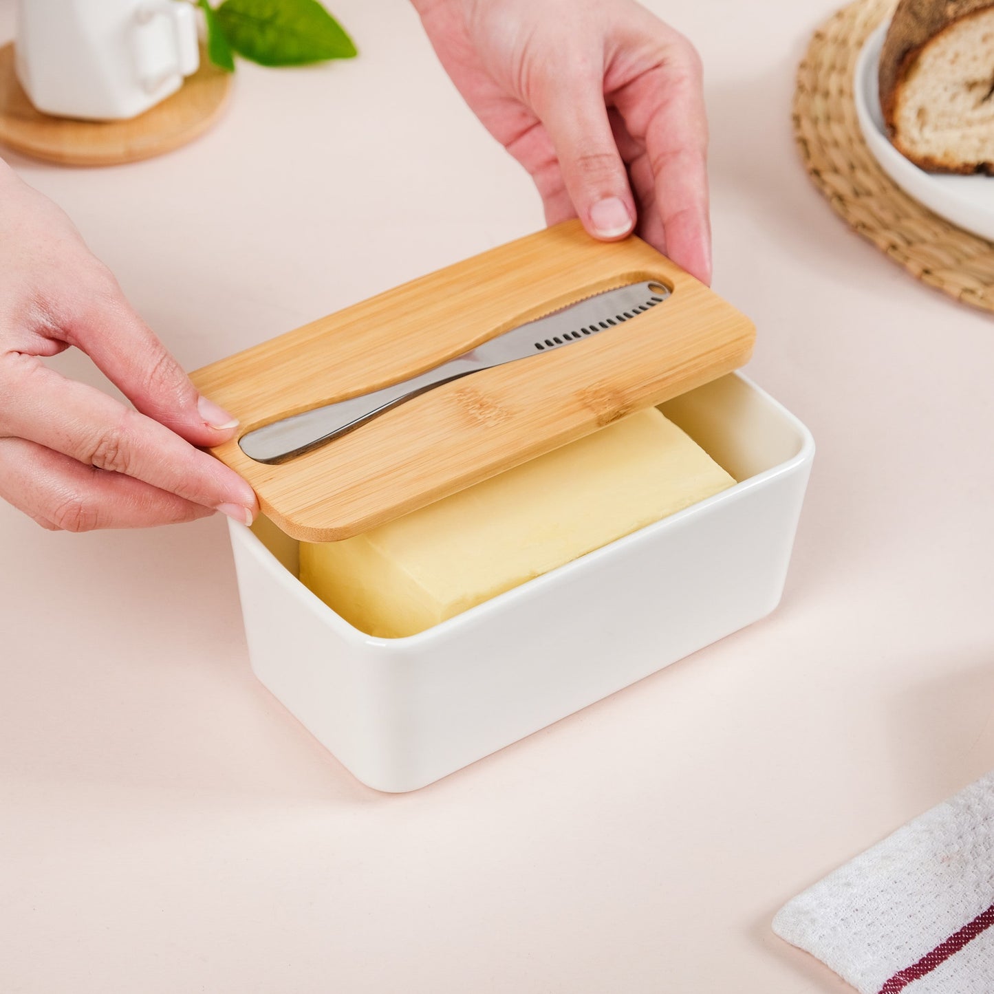 Ceramic Butter Dish With Lid And Butter Knife