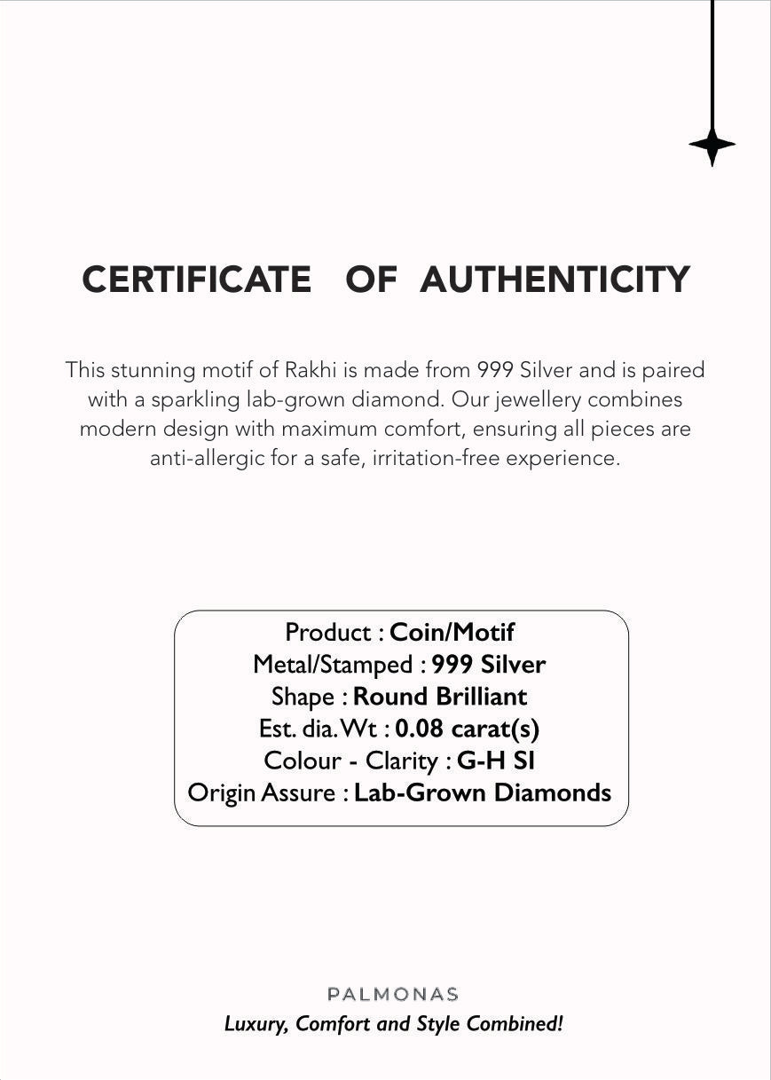 999 Silver Aura 0.01 Carat Lab-Grown Diamond Shield Coin Rakhi