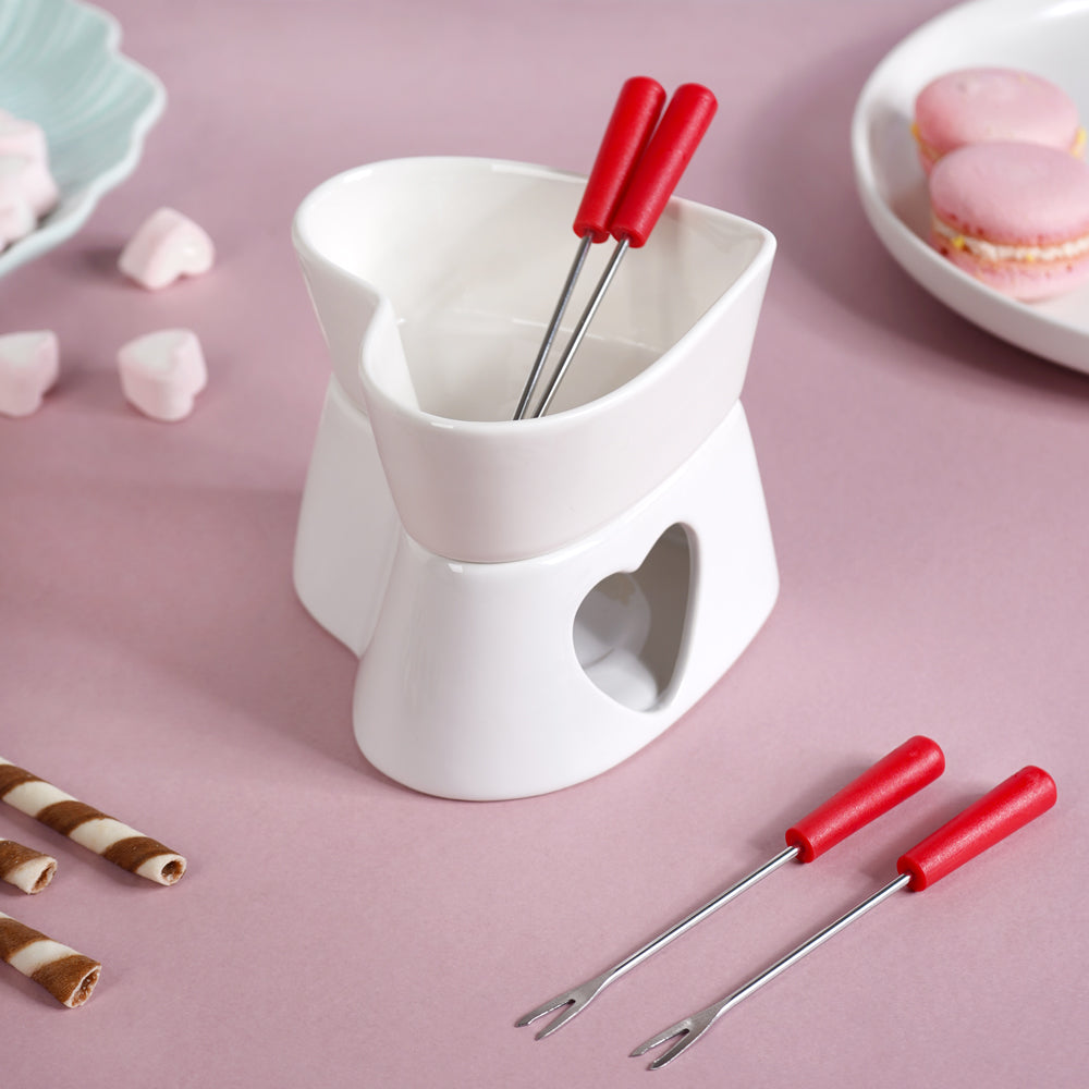 Heart Ceramic Chocolate And Cheese Fondue Set